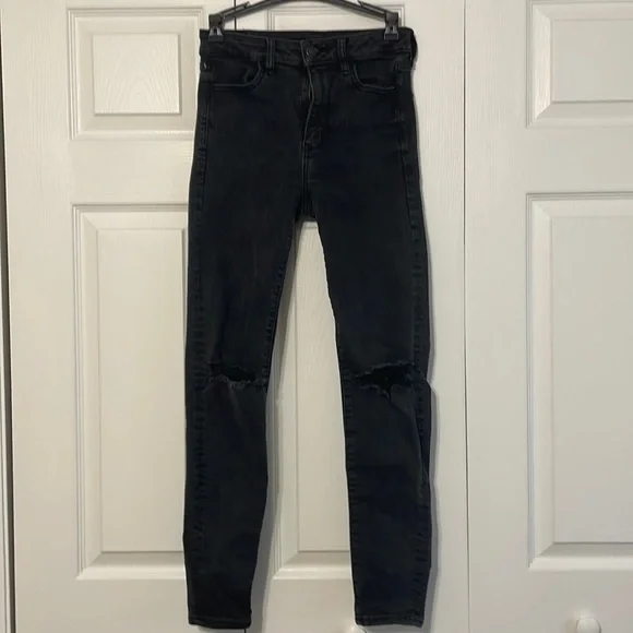 american eagle next level stretch black ripped skinny jeans